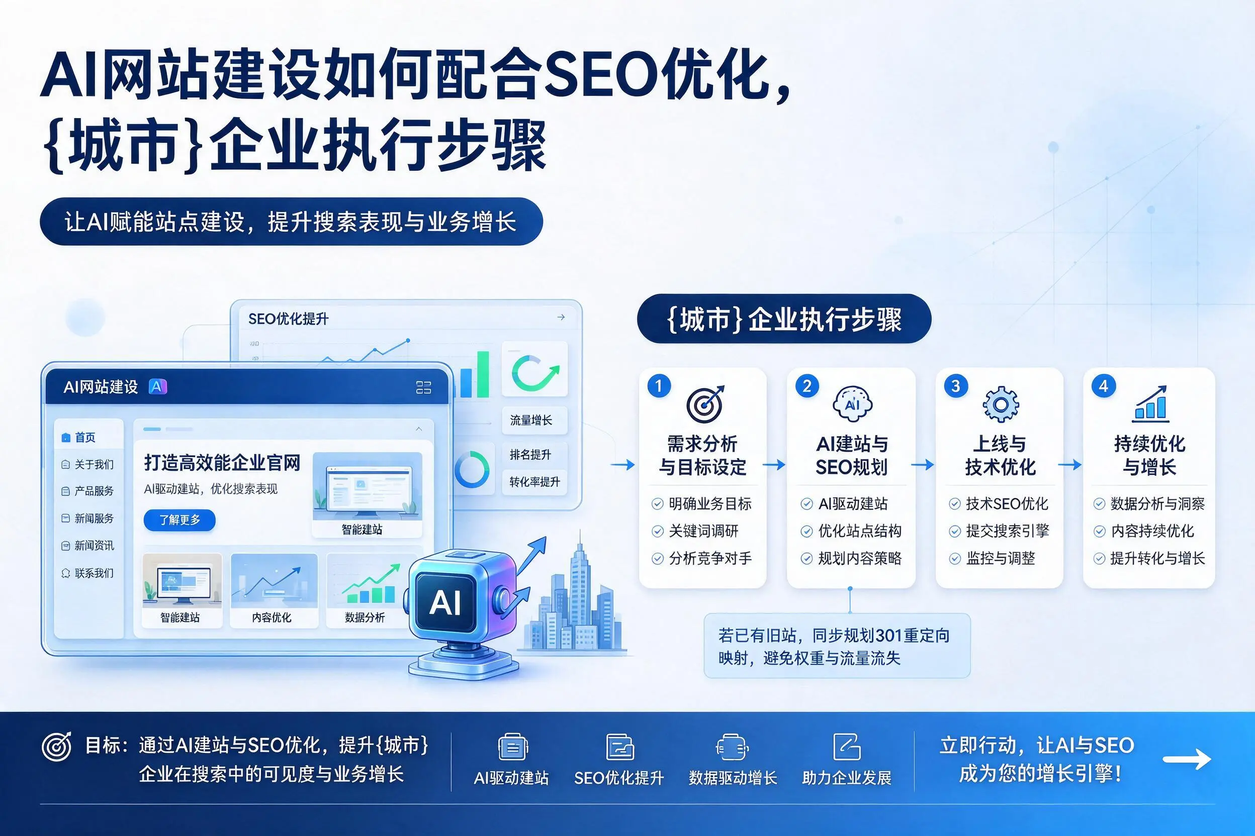 AI网站建设如何配合SEO优化，鹰潭企业执行步骤